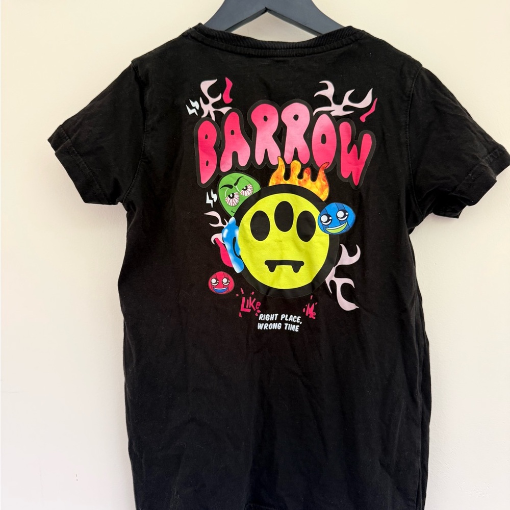 Barrow Kids Black Tee with Neon Yellow Smiley and Pink Logo